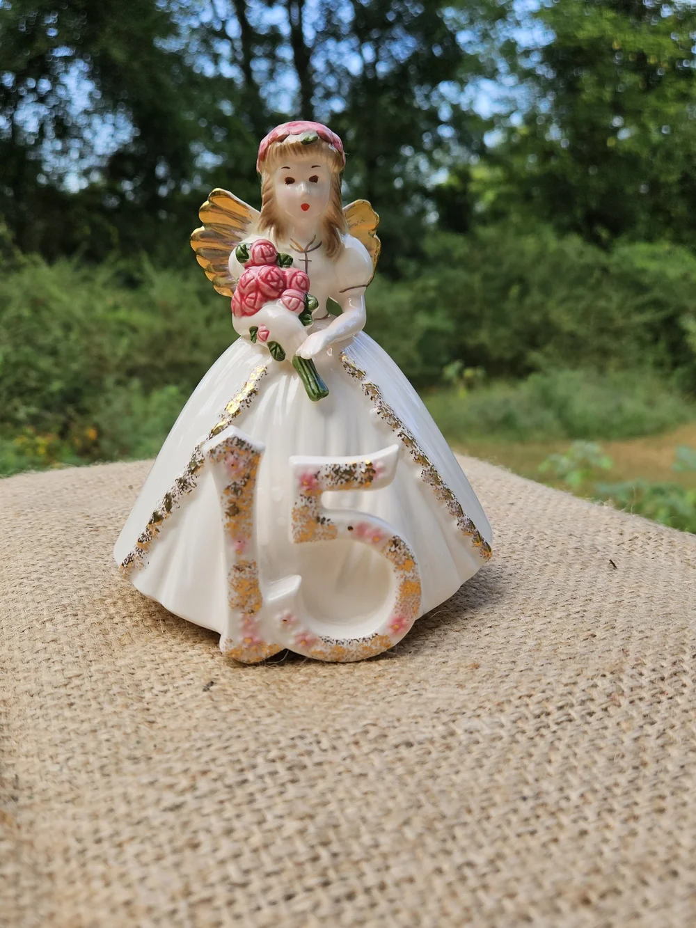 15th Birthday Angel Figurine with Pink Roses Vintage Josef Originals